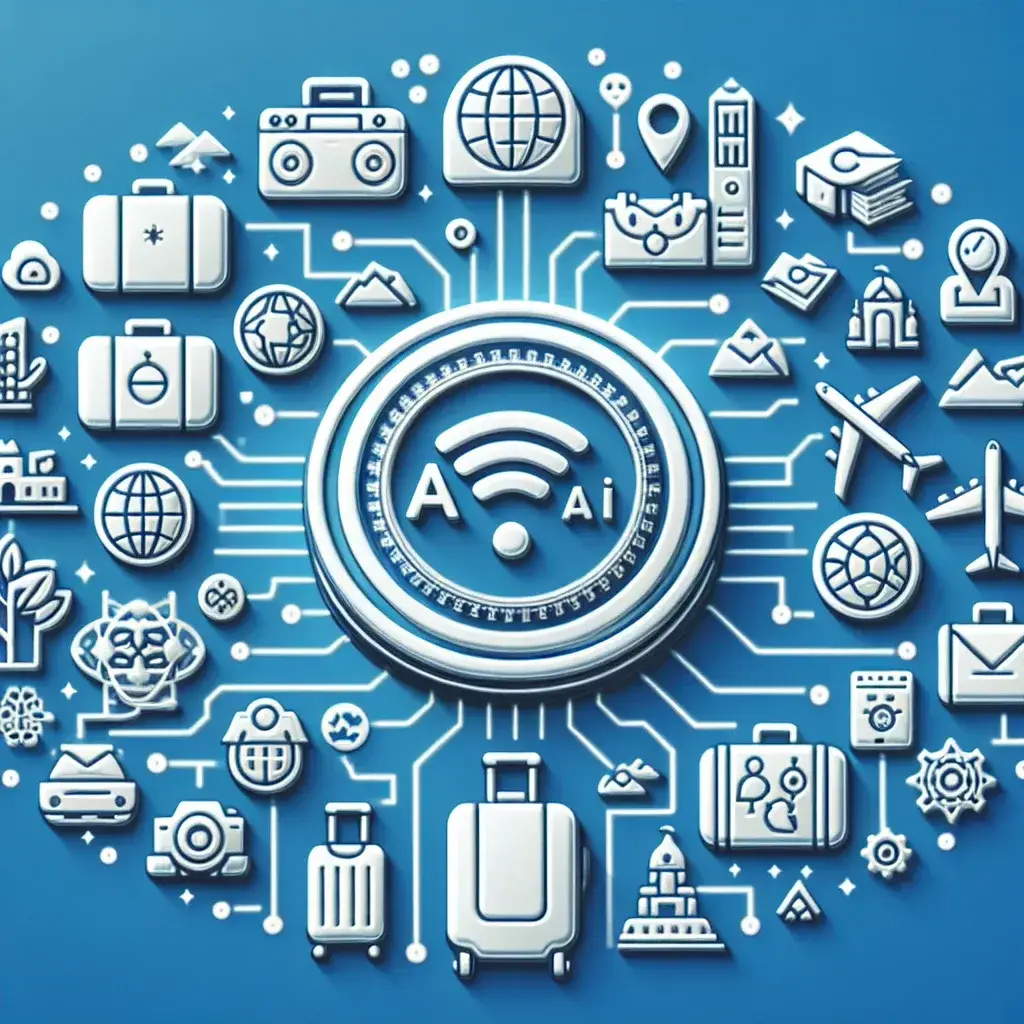 "Equipe da empresa de turismo utilizando tecnologia de inteligência artificial para criar pacotes personalizados de viagem."